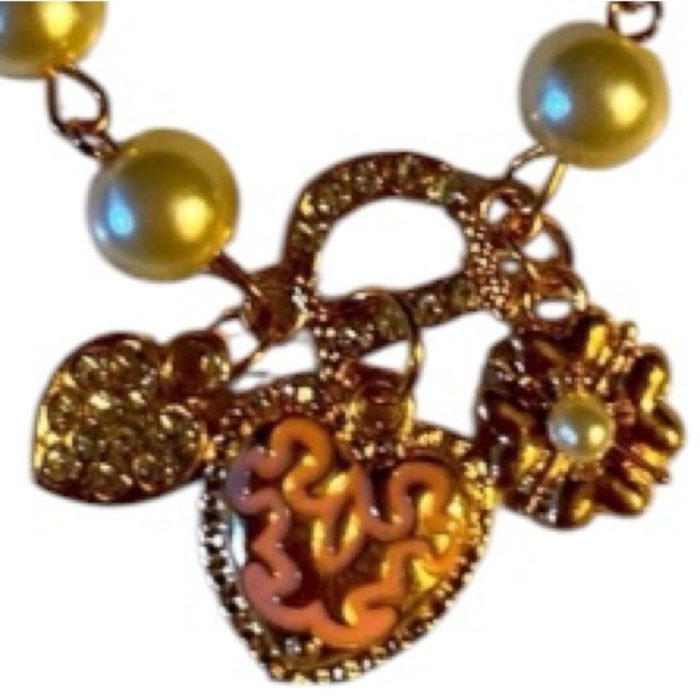 Charm Bracelet, Faux Pearl, Rhinestone, Heart, Daisy, 6-8”, Romantic, NWOT - Picture 7 of 8